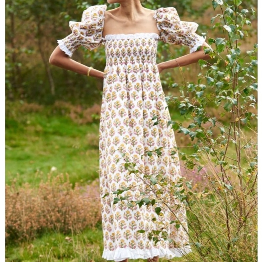 Neve & Noor Riva Maxi Dress Daffodil Bouquet Floral Cotton Sundress Small